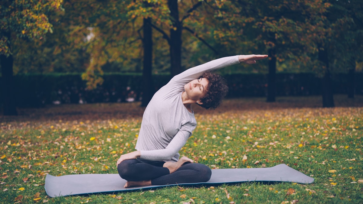 Peaceful adult practicing stress relief in home environment